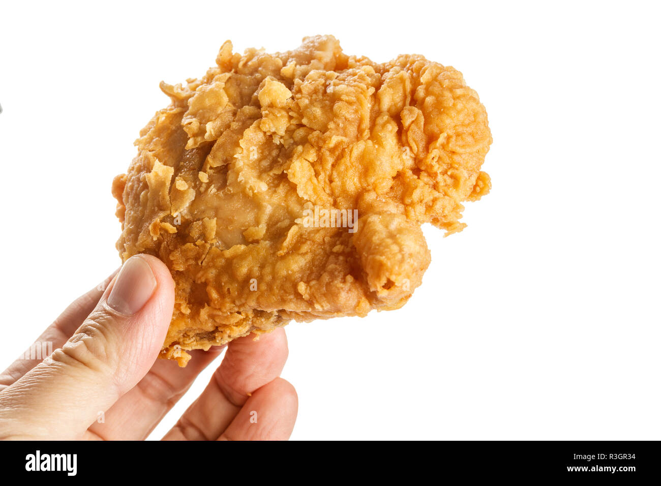 Croccante fritto di pollo isolati su sfondo bianco Foto Stock