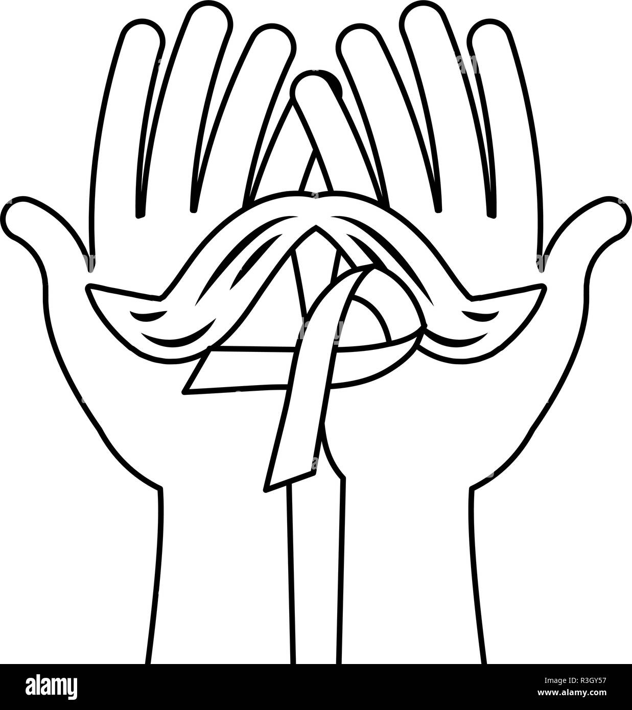 Le mani di baffi e il nastro movember cancro della prostata giorno illustrazione vettoriale Illustrazione Vettoriale