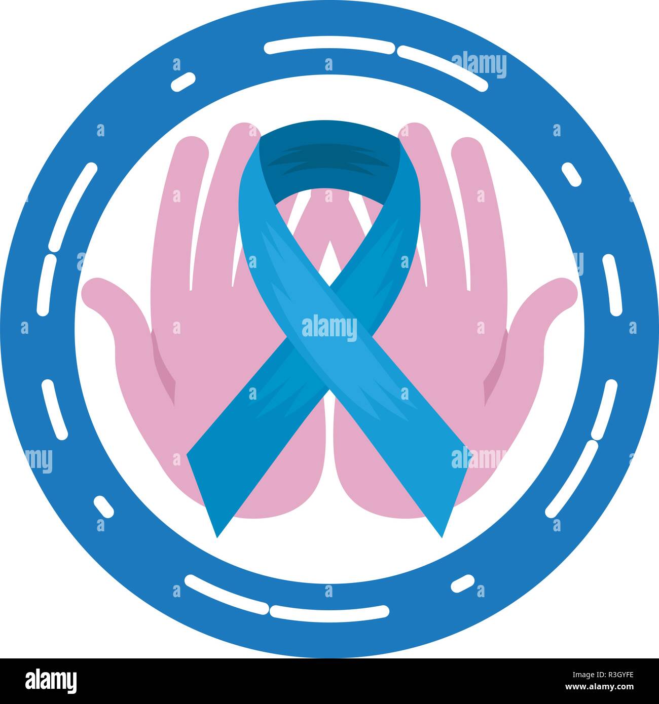 Mani blue ribbon movember etichetta del cancro della prostata illustrazione vettoriale Illustrazione Vettoriale