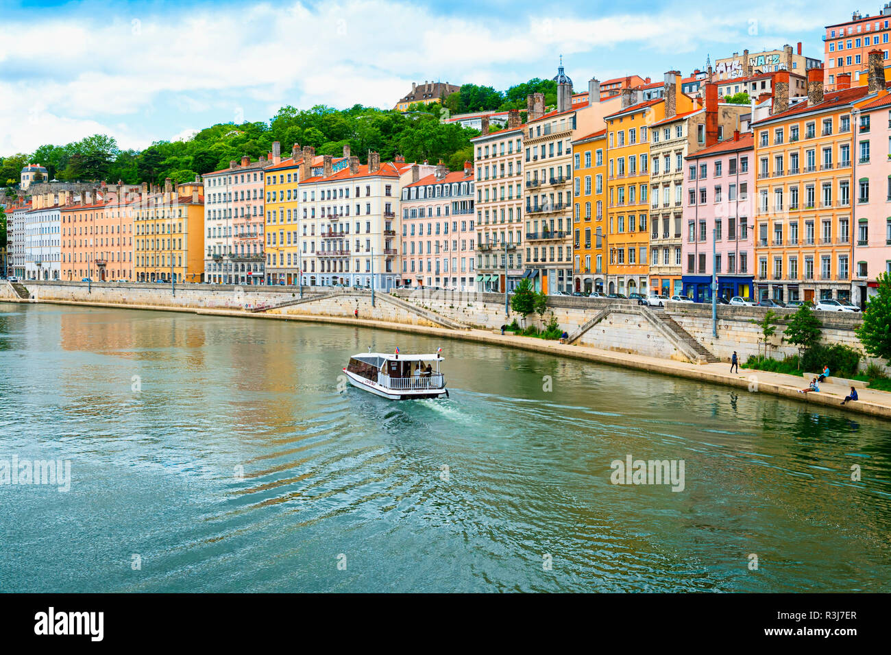 Banche di Saone, Lione, Rhône Alpes, Francia Foto Stock