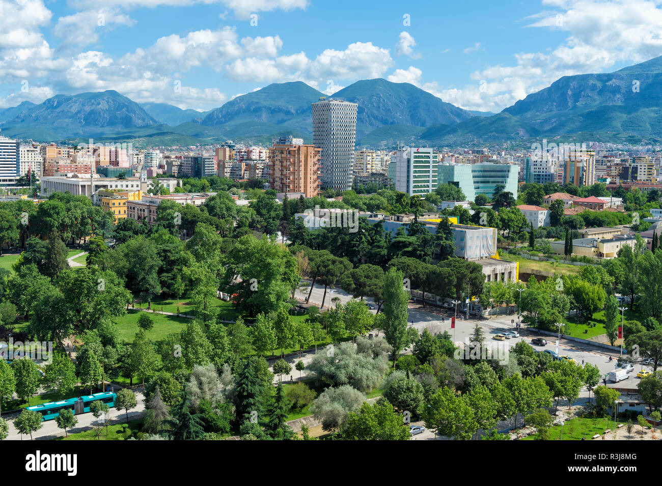 Vista di Tirana, Tirana, Albania Foto Stock