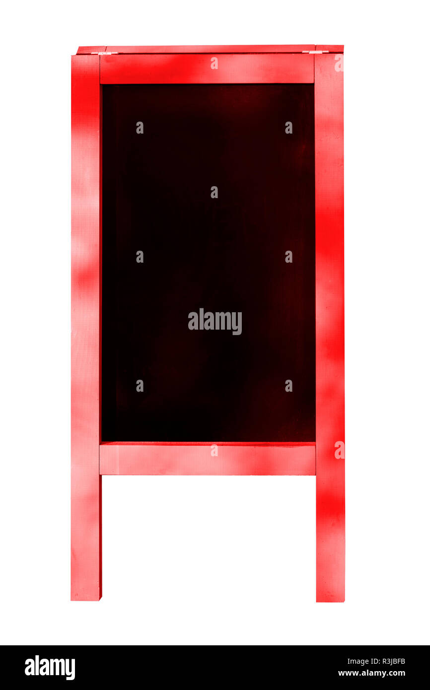 Lavagna cavalletto con cornice di colore rosso su sfondo bianco Foto Stock