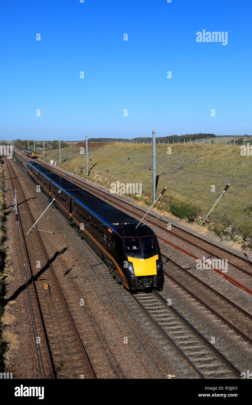 180114 Zephyr classe, Grand Central treni, East Coast Main Line Railway, Peterborough, CAMBRIDGESHIRE, England, Regno Unito Foto Stock