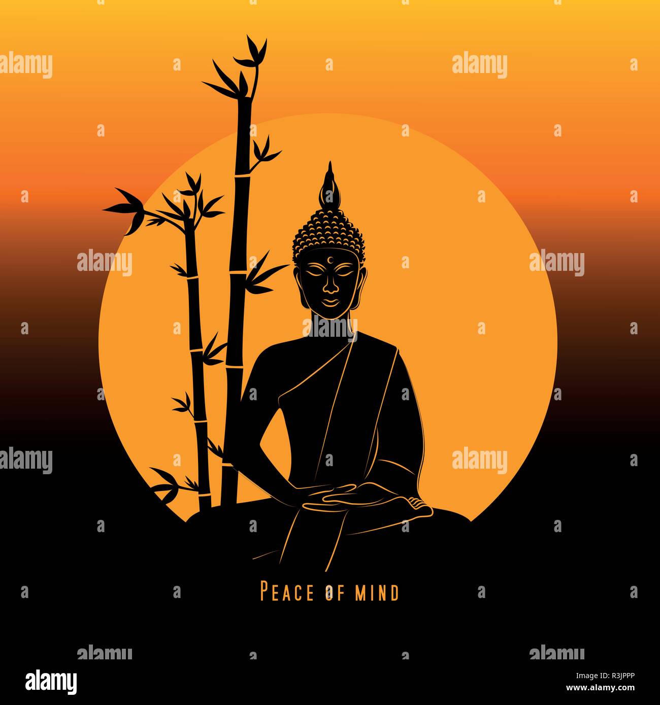 La pace della mente meditazione Buddha al tramonto illustrazione vettoriale EPS10 Illustrazione Vettoriale