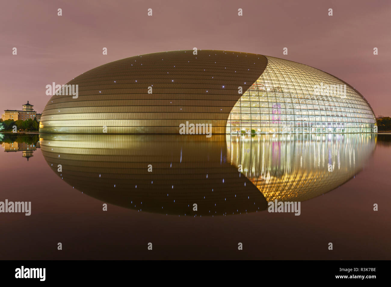Vista notturna del centro nazionale per le Arti dello Spettacolo, Pechino, Cina Foto Stock