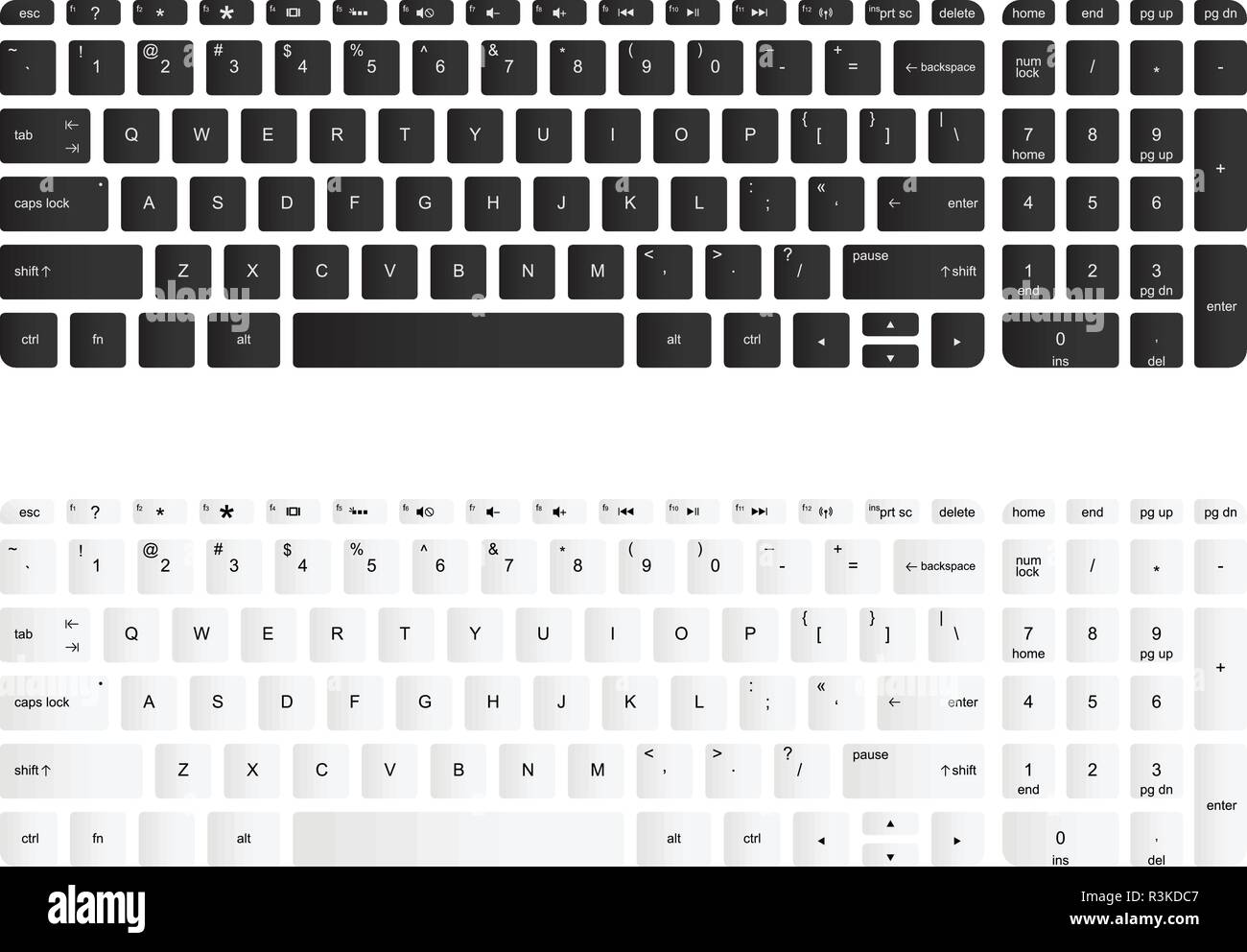 Tastiera per computer vettore illustrazione isolato. Versione in bianco e nero Illustrazione Vettoriale