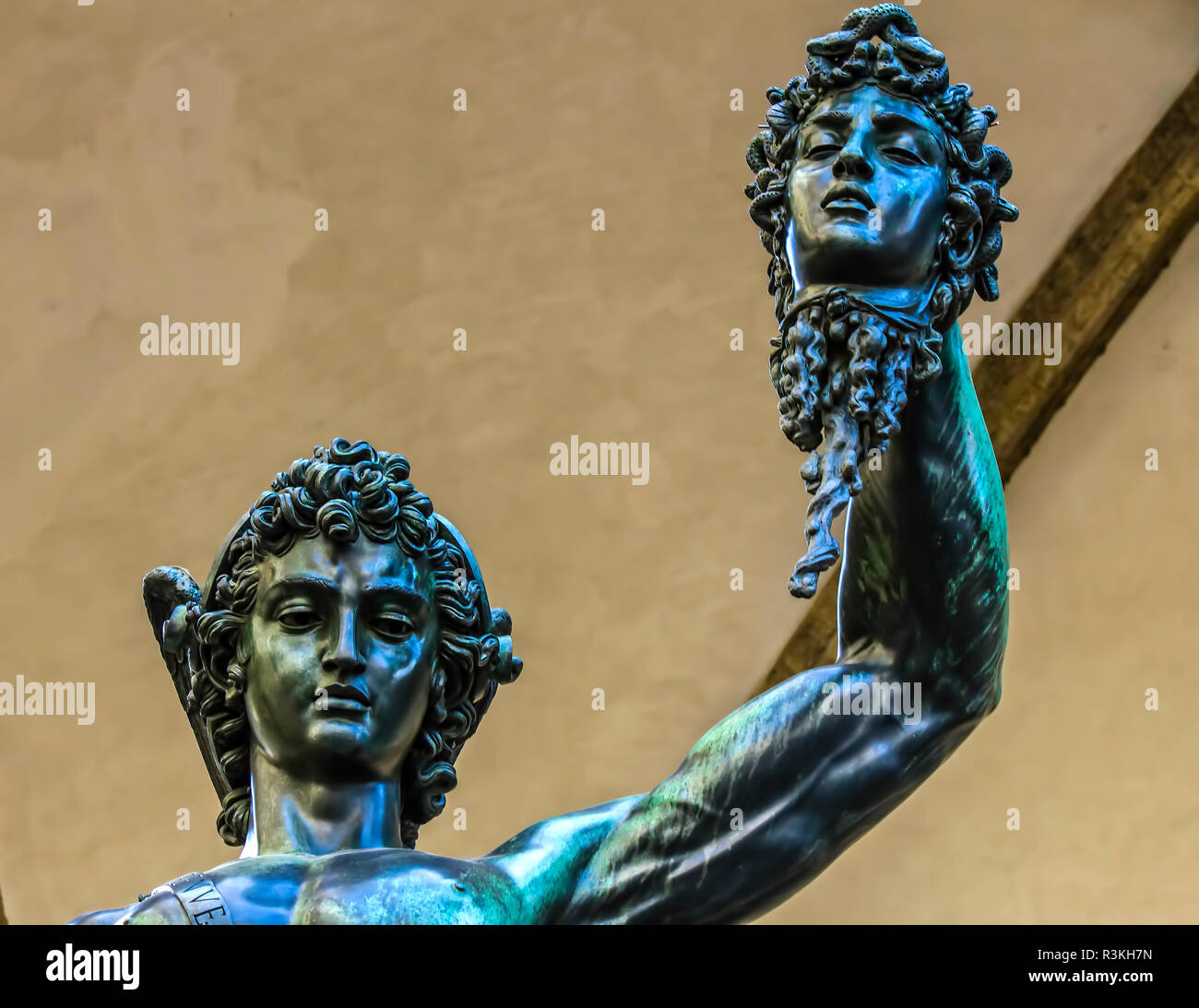 Perseo medusa statua a Firenze vicino Uffizi mouseum Foto Stock