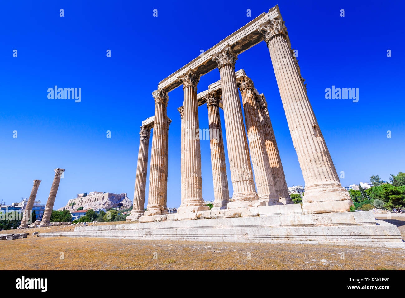Atene, Grecia - Tempio di Zeus Olimpio, la più grande nella antica civiltà greca, Olympieion. Foto Stock
