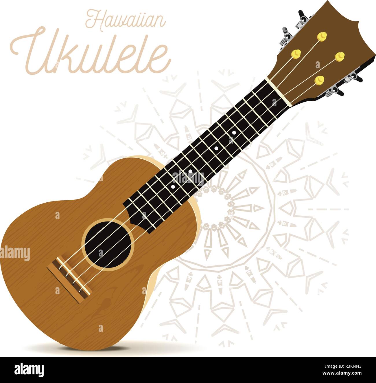 Ukulele - Hawaiian strumento musicale. Illustrazione Vettoriale su bianco Illustrazione Vettoriale
