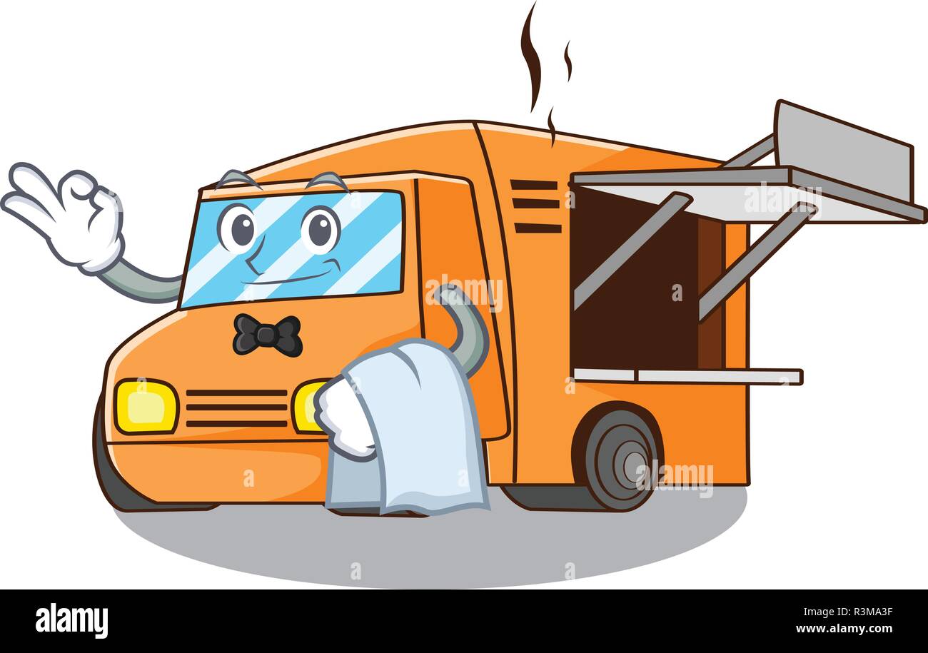 Cameriere food festival del carrello sulla forma cartoon Illustrazione Vettoriale