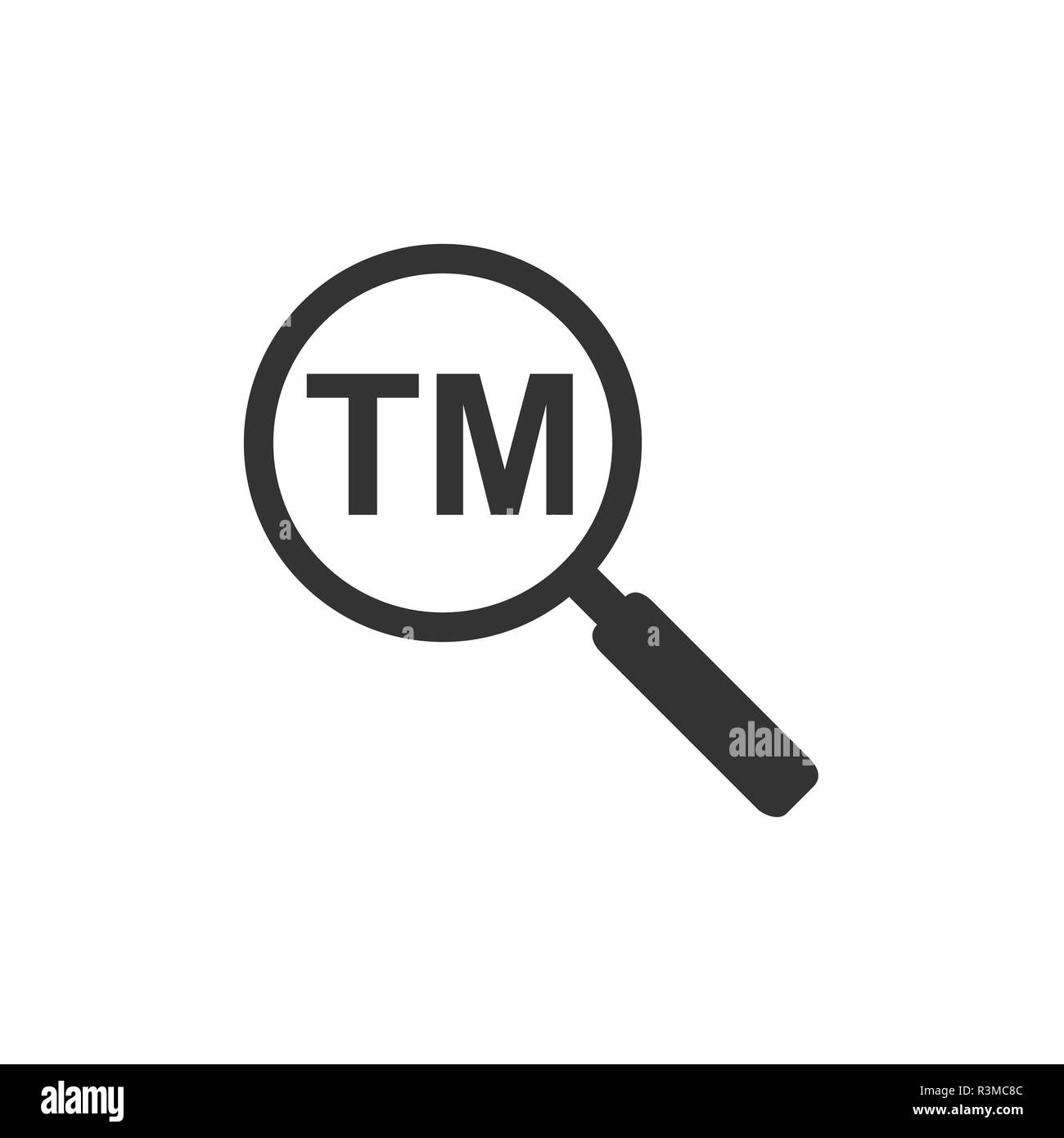 Simbolo di marchio icona con la lente di ingrandimento. Illustrazione Vettoriale, piatto Illustrazione Vettoriale