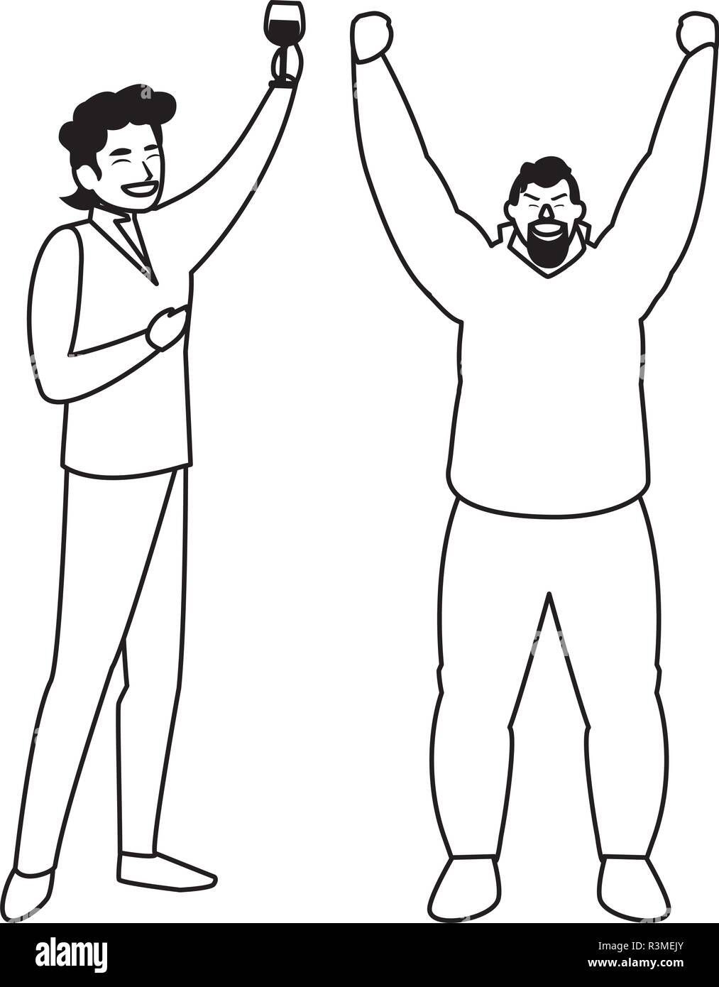 Cartoon felici uomini su sfondo bianco, illustrazione vettoriale Illustrazione Vettoriale