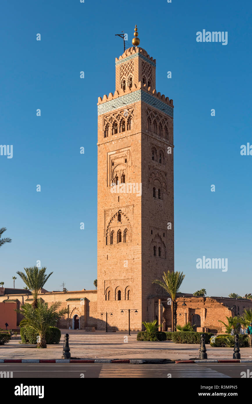 Minareto della Moschea di Koutoubia, Marrakech (Marrakech), Marocco Foto Stock