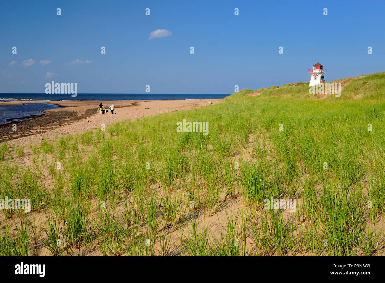 Canada, Prince Edward Island, Covehead Porto. Faro sulle dune di sabbia a Cape Stanhope. Foto Stock