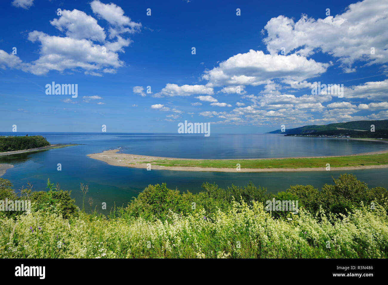 Canada Quebec, Riviere-Madeleine. Laguna costiera e sabbia e bar. Foto Stock