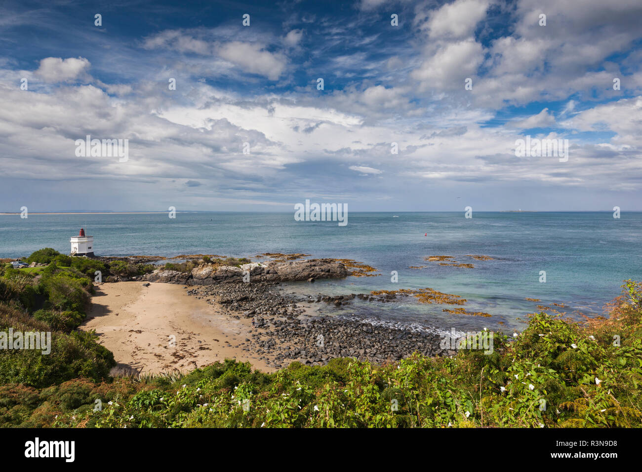 Nuova Zelanda, Isola del Sud, Southland, Bluff, Punto di Stirling, sud-la maggior parte punto di terminazione per autostrada 1 Foto Stock