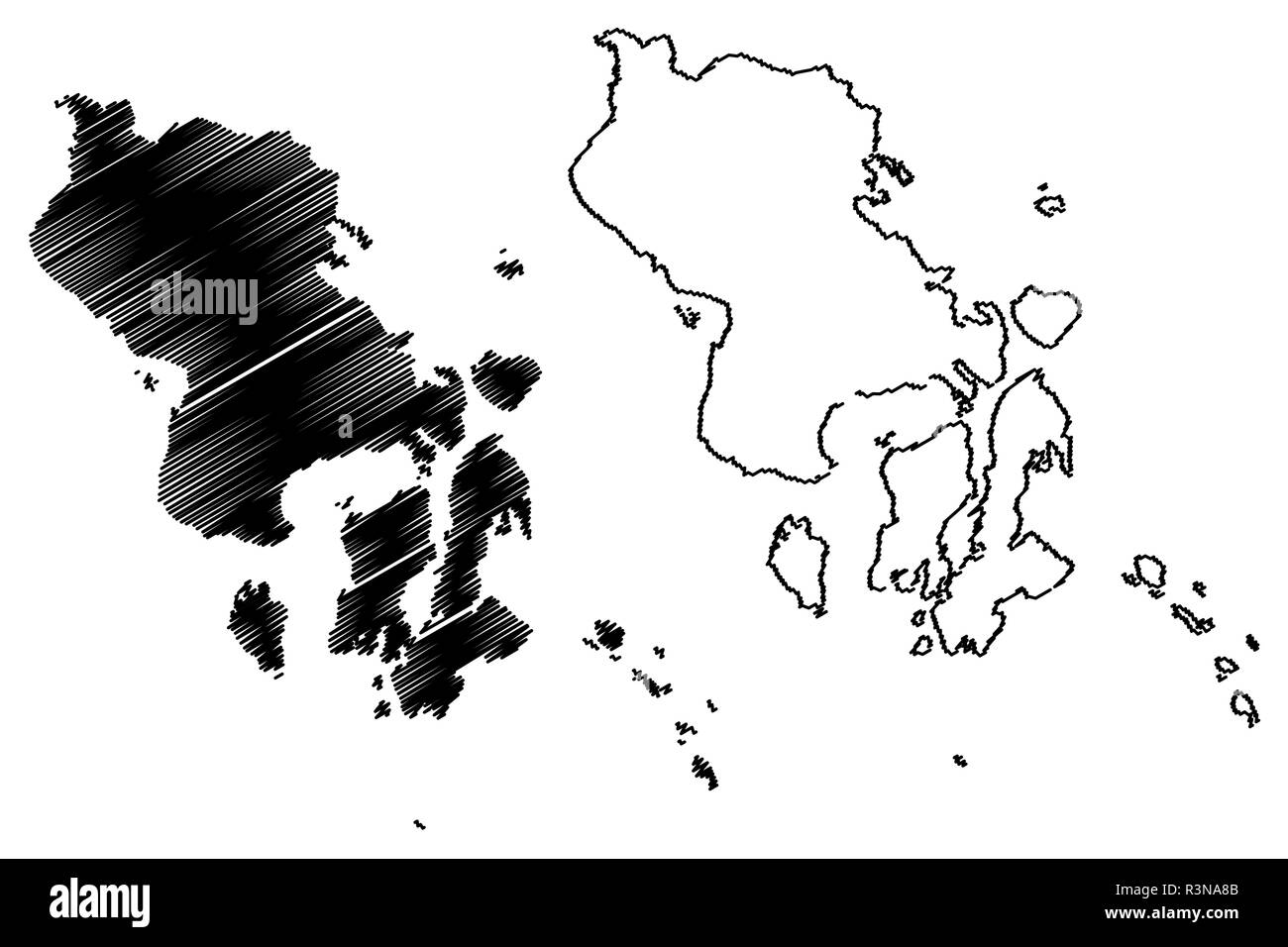 A sud-est di Sulawesi (suddivisioni di Indonesia, Province di Indonesia) mappa illustrazione vettoriale, scribble schizzo a sud-est di Sulawesi mappa Illustrazione Vettoriale