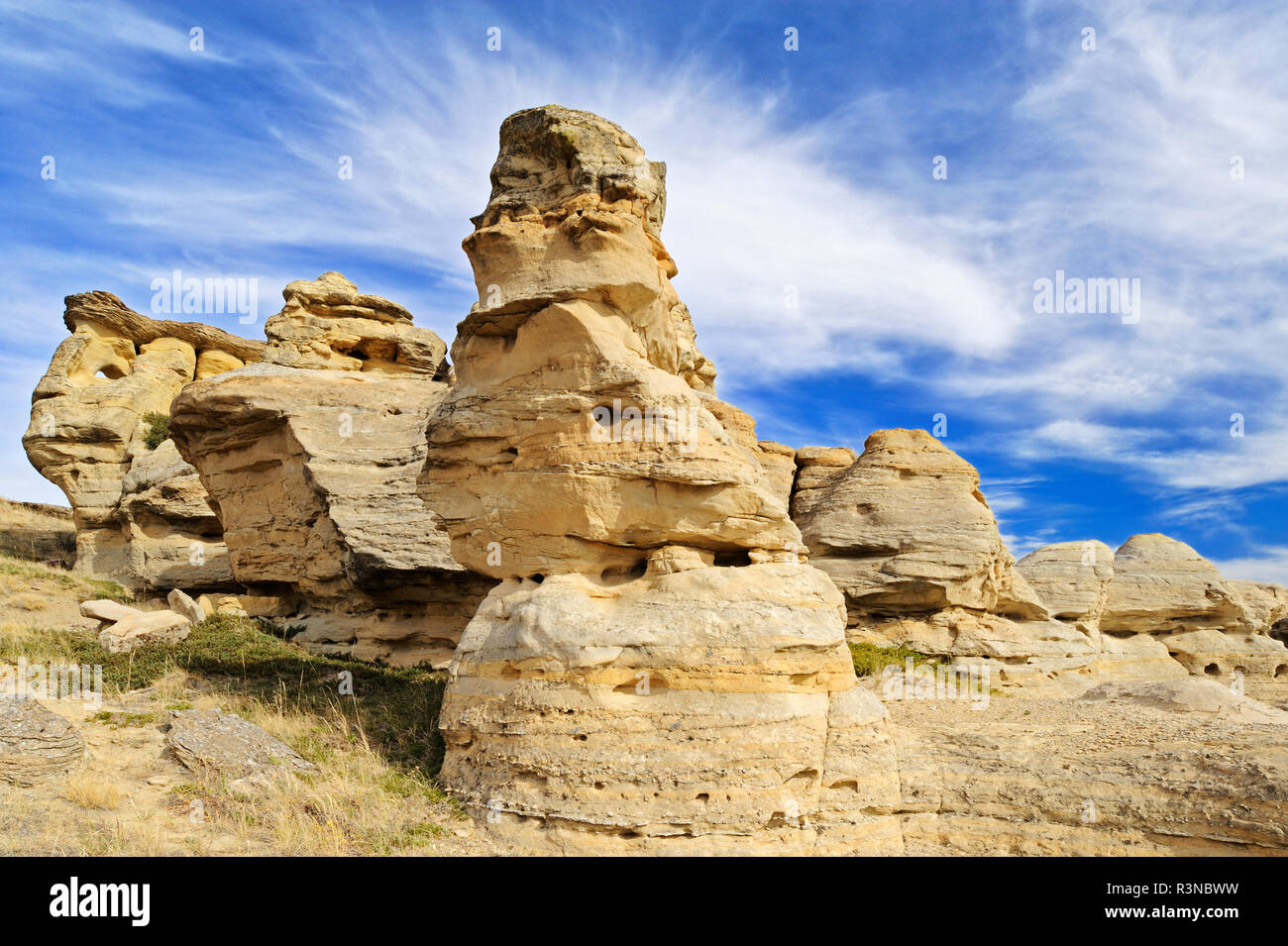 Canada, Alberta, Writing-On-pietra Parco Provinciale. Le formazioni rocciose di Badlands. Foto Stock