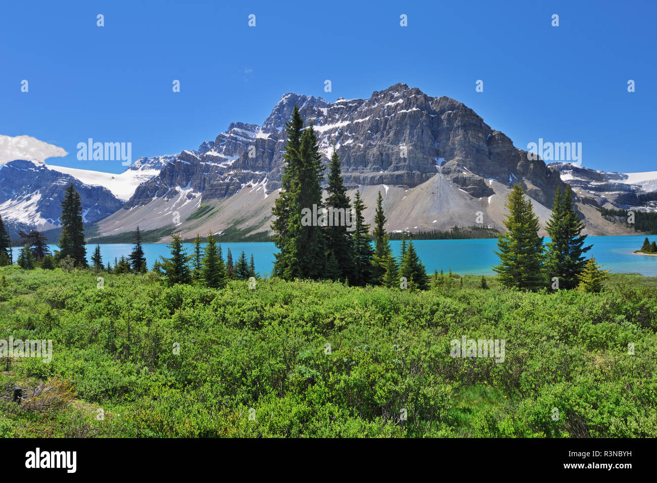 Canada, Alberta, il Parco Nazionale di Banff. Al Lago Bow e Canadian Rocky Mountains. Foto Stock