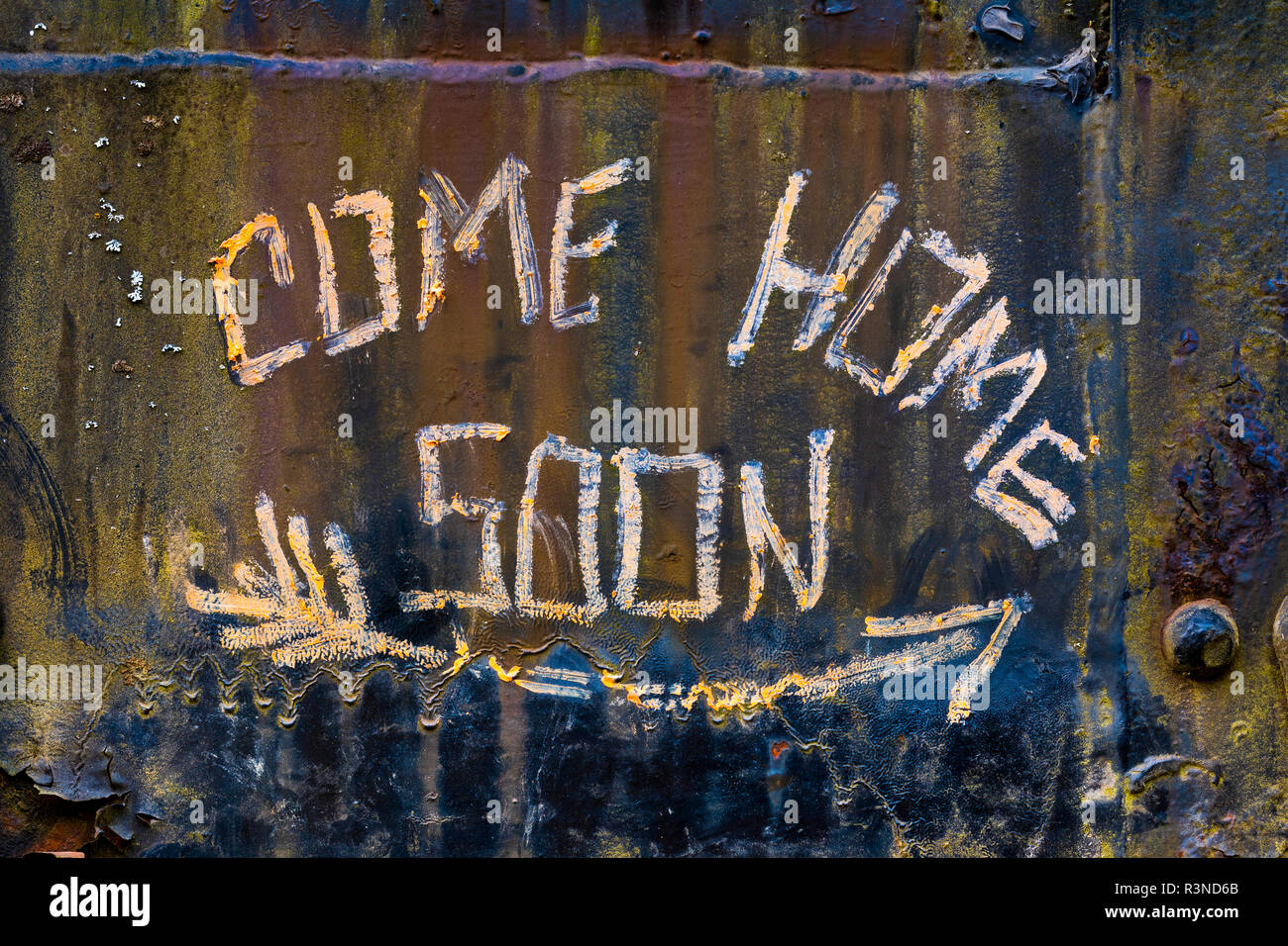 Canada, British Columbia, Revelstoke Railway Museum. Messaggio su un vagone ferroviario. Foto Stock