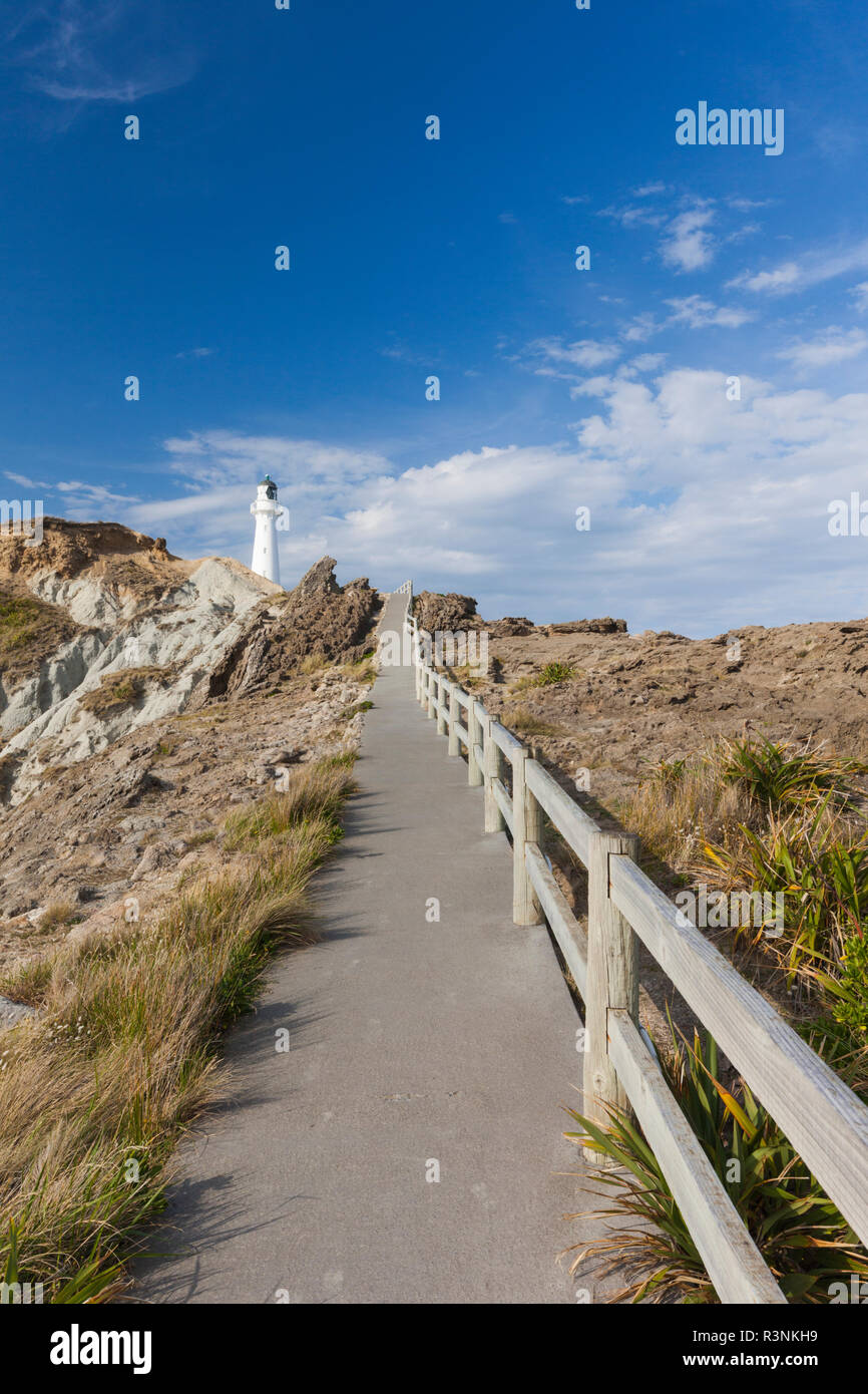 Nuova Zelanda, Isola del nord, Castlepoint. Faro Castlepoint Foto Stock