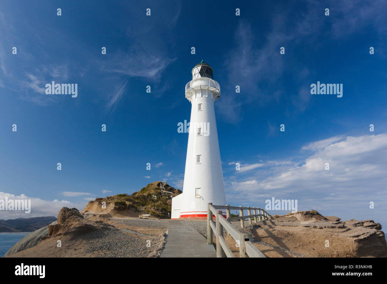 Nuova Zelanda, Isola del nord, Castlepoint. Faro Castlepoint Foto Stock