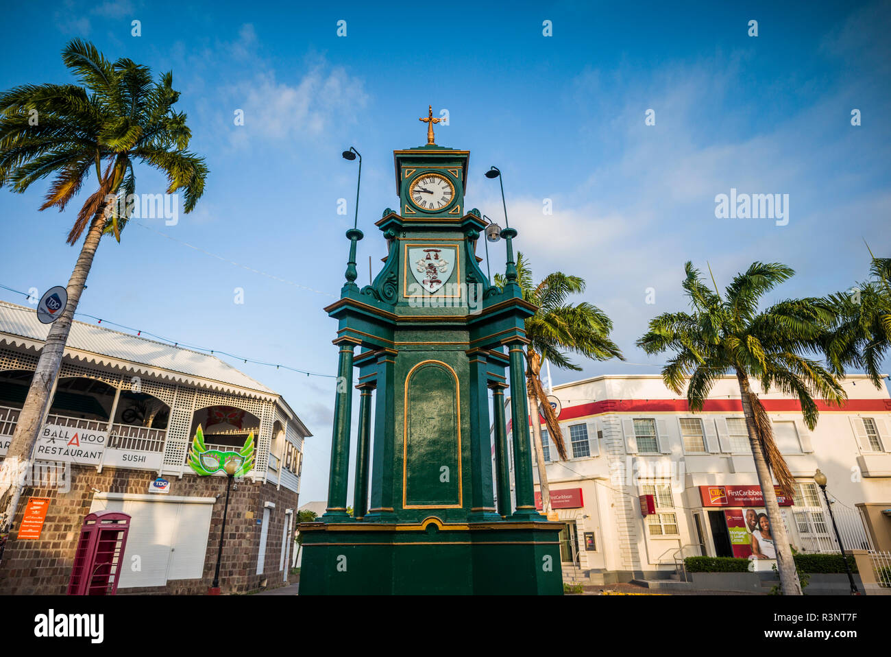 Saint Kitts e Nevis, Saint Kitts. Basseterre, Il Circo di clock tower Foto Stock