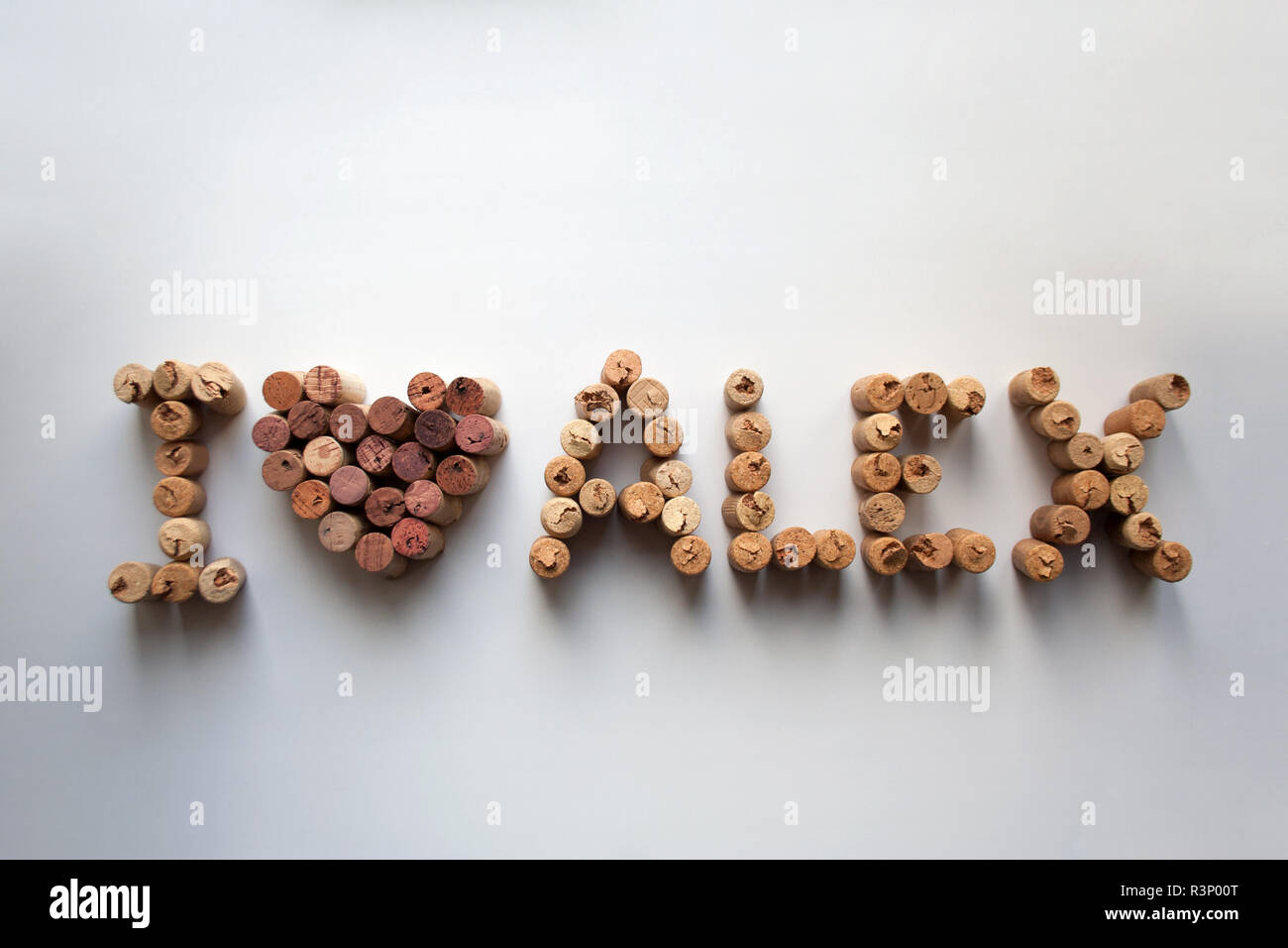 Tappi vino 'I love Alex' messaggio (non può attendere fino a San Valentino a dire che) Foto Stock