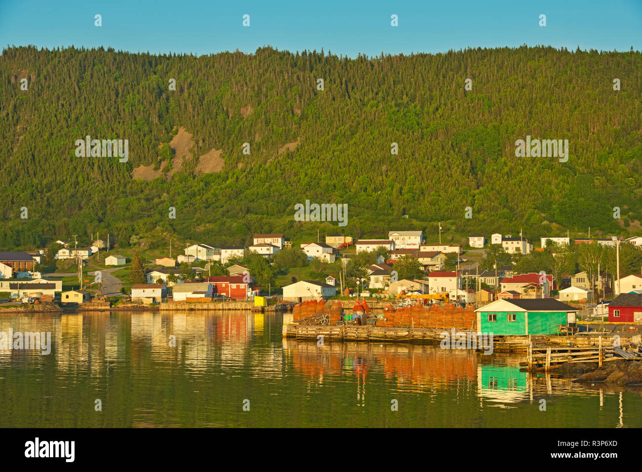 Canada, Terranova, La Scie. Tramonto nella pesca costiera village. Foto Stock