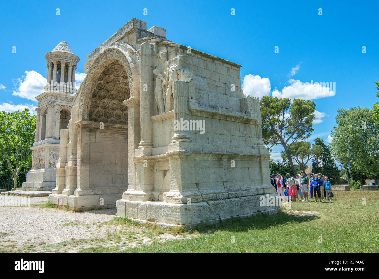 Mausoleo del Julii e l'arco trionfale di Glanum, Glanum, San Remo, Provenza, Francia Foto Stock
