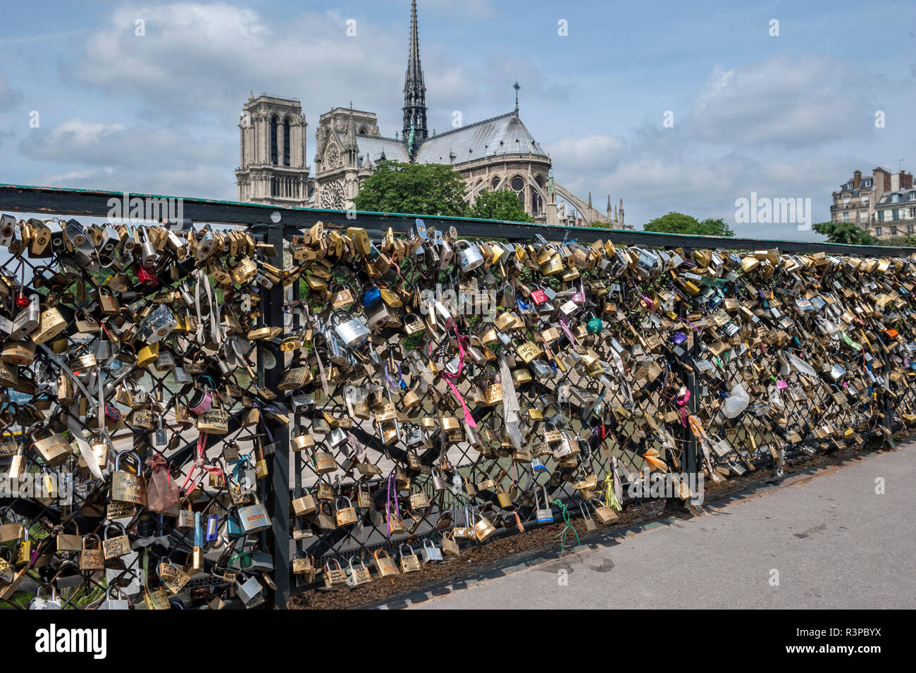 Ponte di amore si blocca, Notre Dame, Paris, Francia, Europa Foto Stock