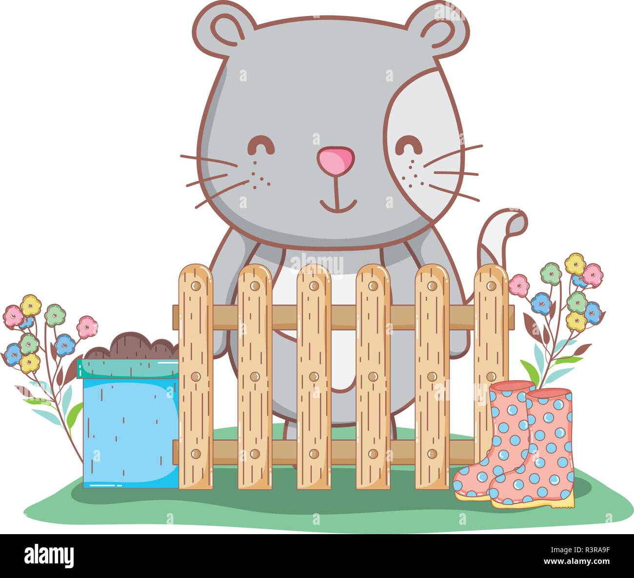 Cute cat nel giardino illustrazione vettoriale design Illustrazione Vettoriale