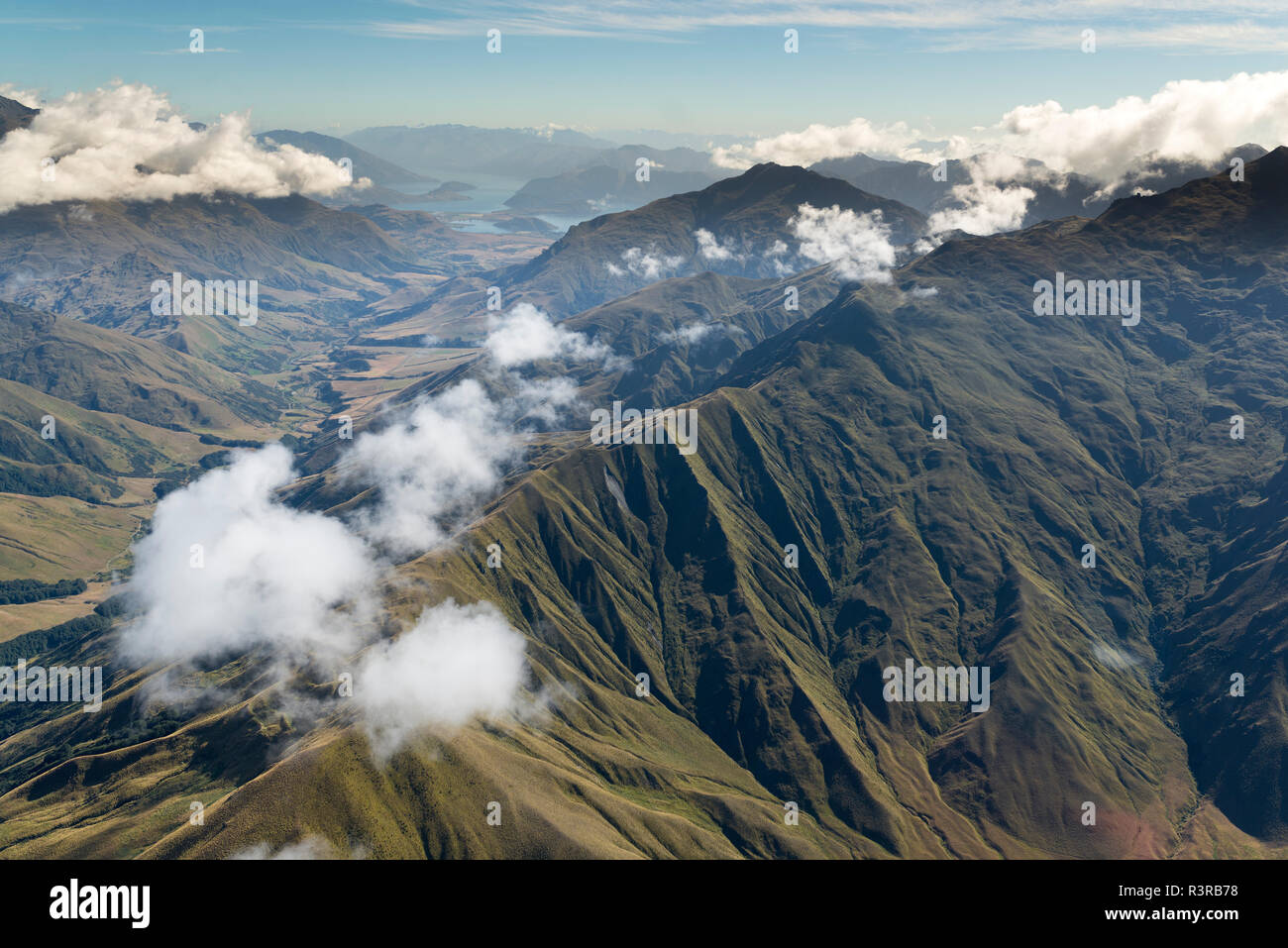 Nuova Zelanda, Isola del Sud, vista aerea di montagna nella regione di Otago Foto Stock