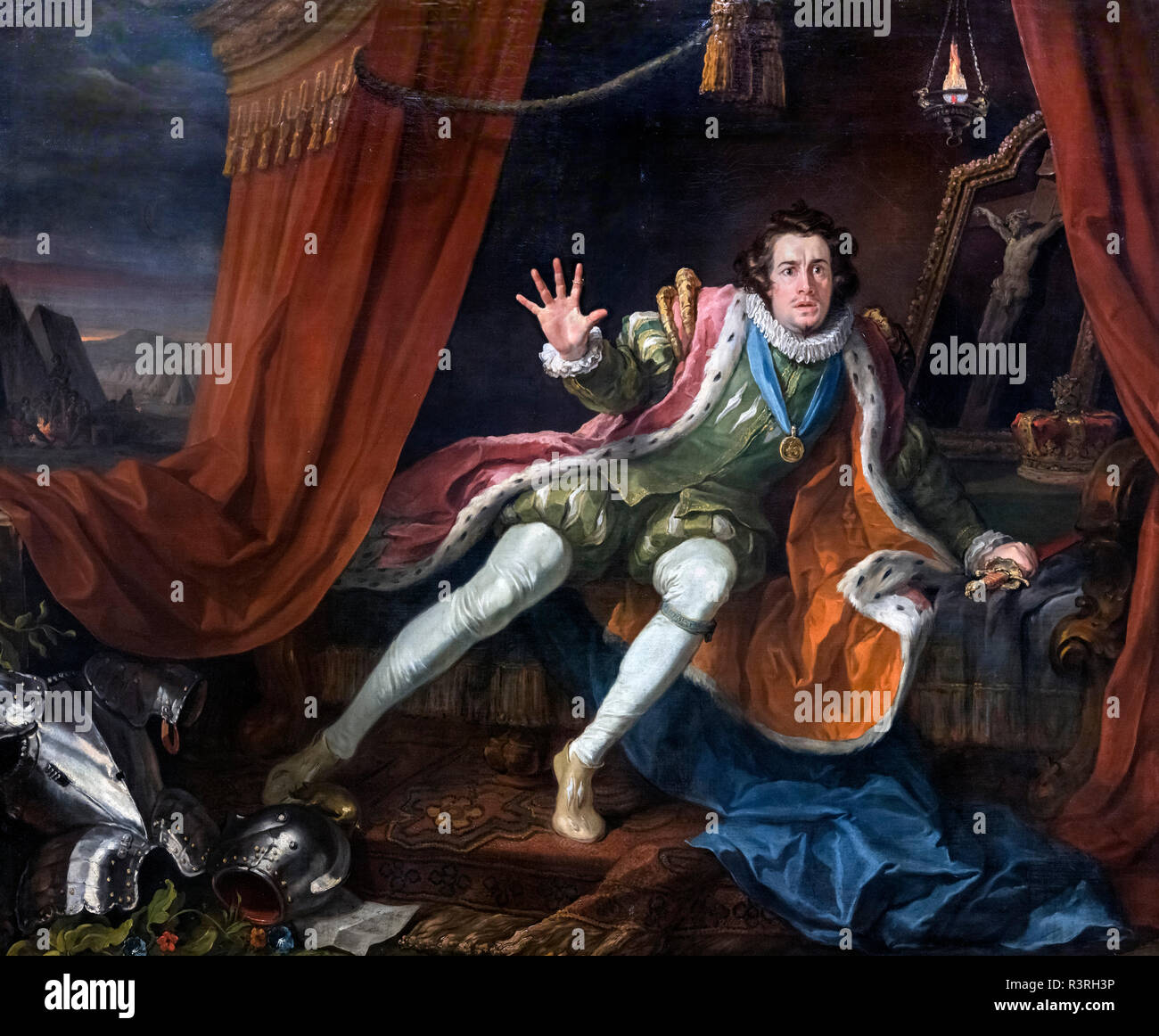 David Garrick come Richard III di William Hogarth (1697-1794, olio su tela, 1745. Garrick (1717-1779), era un inglese del XVIII secolo attore, drammaturgo, teatro manager e produttore. Foto Stock
