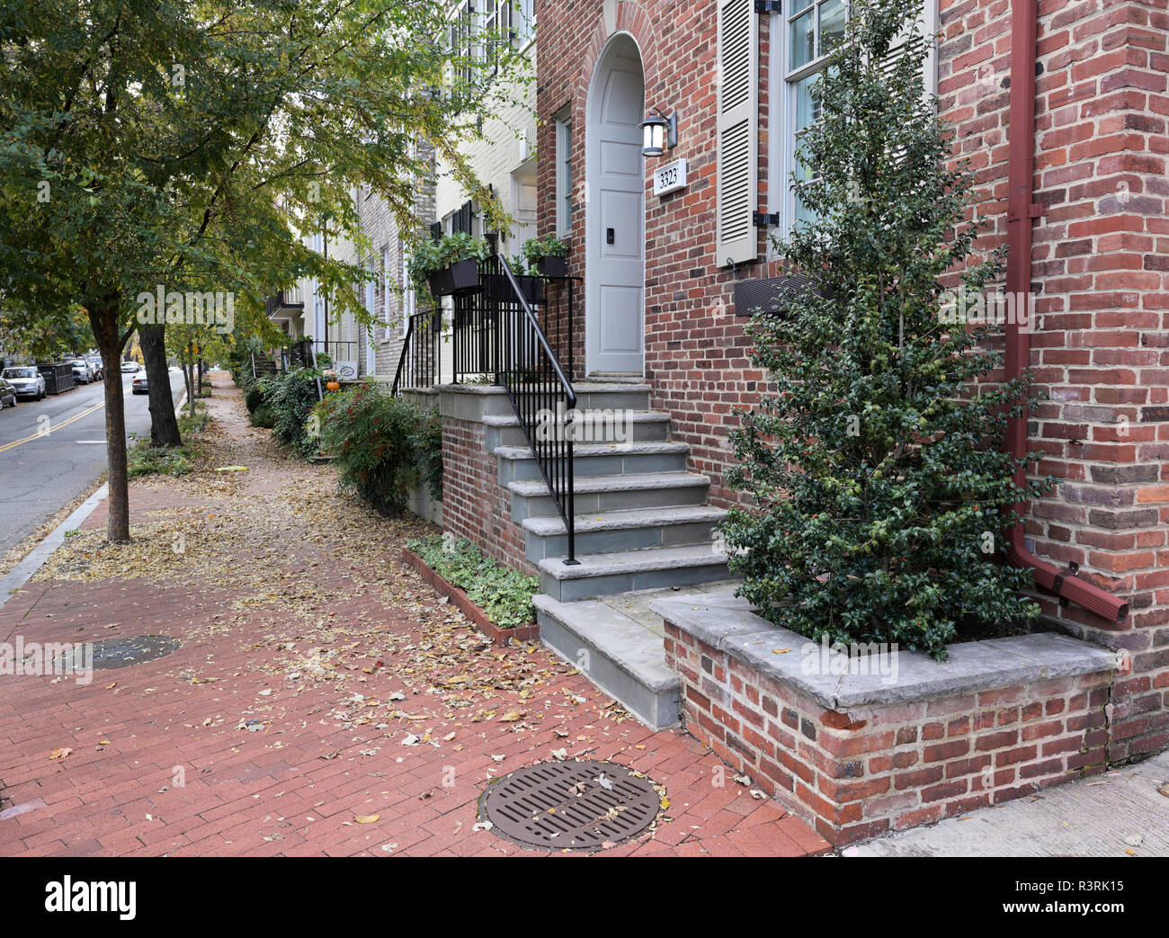Quartiere di Georgetown street Washington DC in stile coloniale case Foto Stock