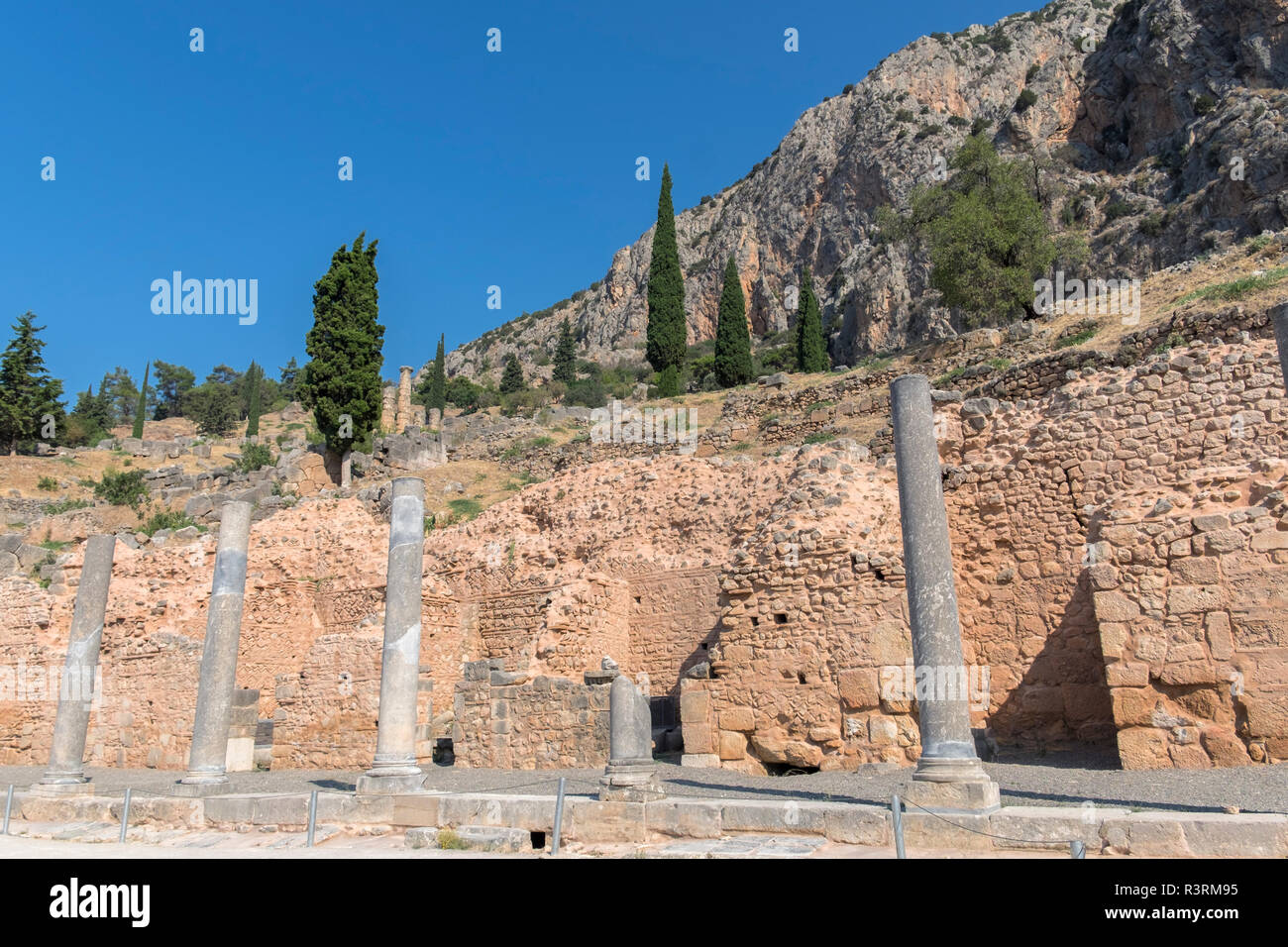 Romana antica agora, Delphi, Grecia Foto Stock