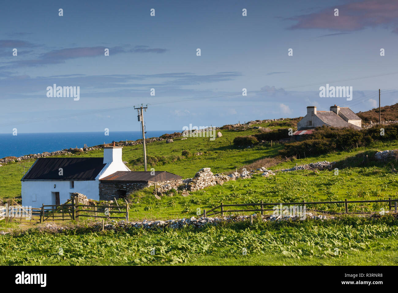 L'Irlanda, nella contea di Cork, Mizen Head Peninsula, Mizen Head, paesaggio con casa tradizionale Foto Stock