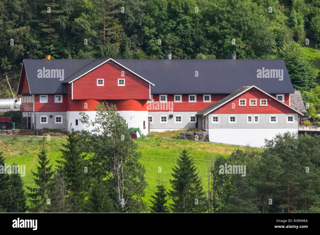 Situato nel Naeroyfjord al di fuori di Bergen, uno trova molte aziende agricole. Foto Stock