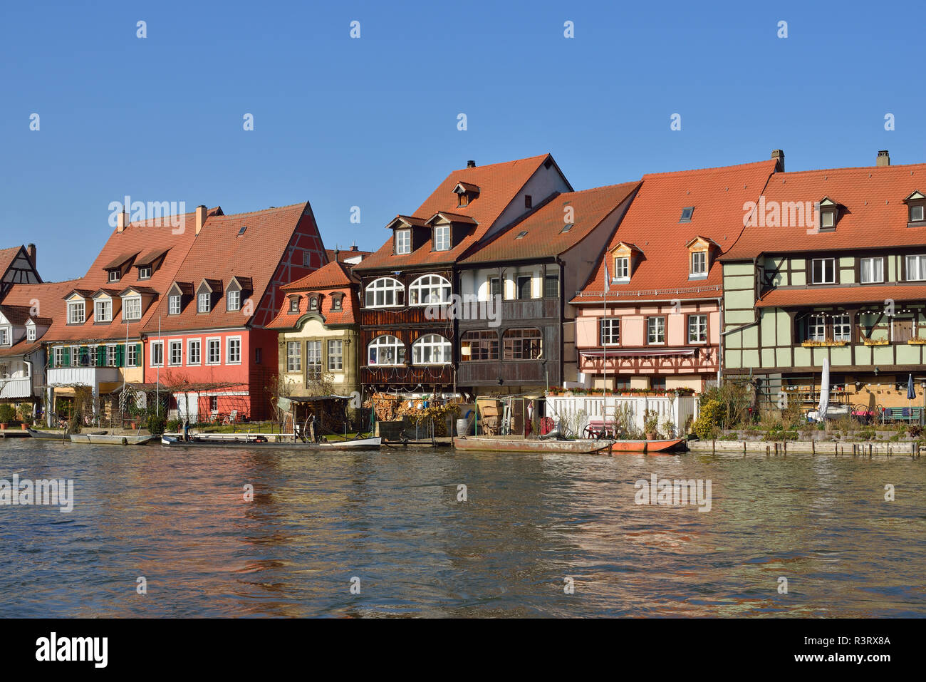 Germania, Bamberg, vista della piccola Venezia con Regnitz in primo piano Foto Stock