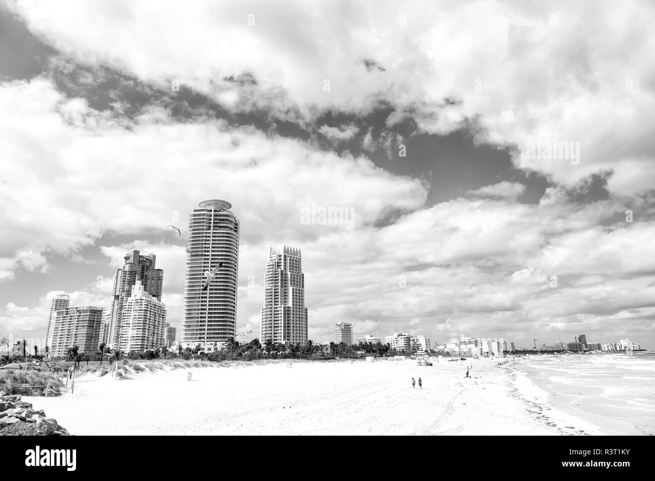 Spiaggia di South Beach a Miami Beach. Florida. Vista aerea. Il paradiso. South Pointe Park e il molo Foto Stock