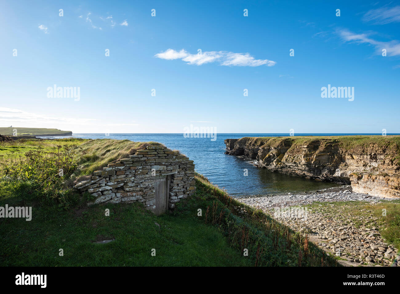 Gran Bretagna, Scozia, isole Orcadi, Birsay, ricostruzione della pesca tradizionale baita Foto Stock