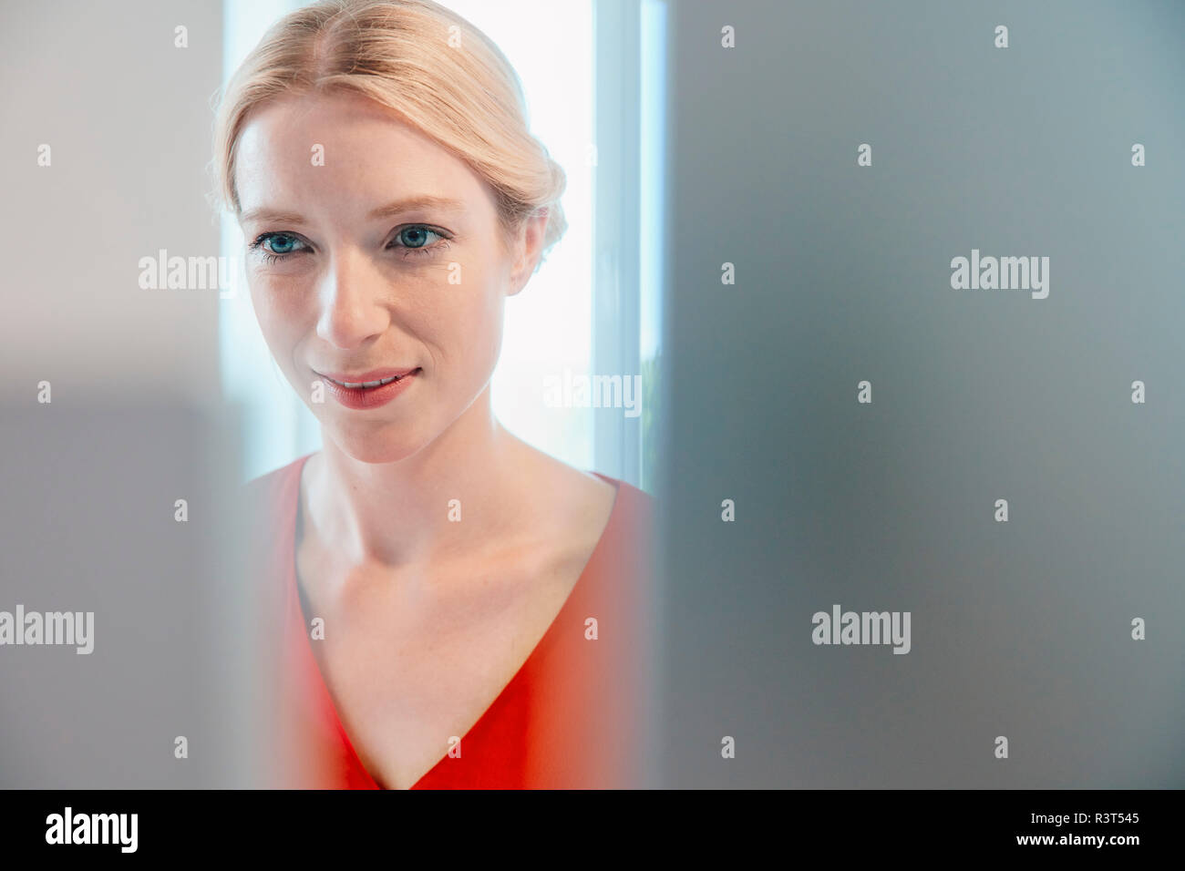 Ritratto di giovane donna che lavorano su computer Foto Stock