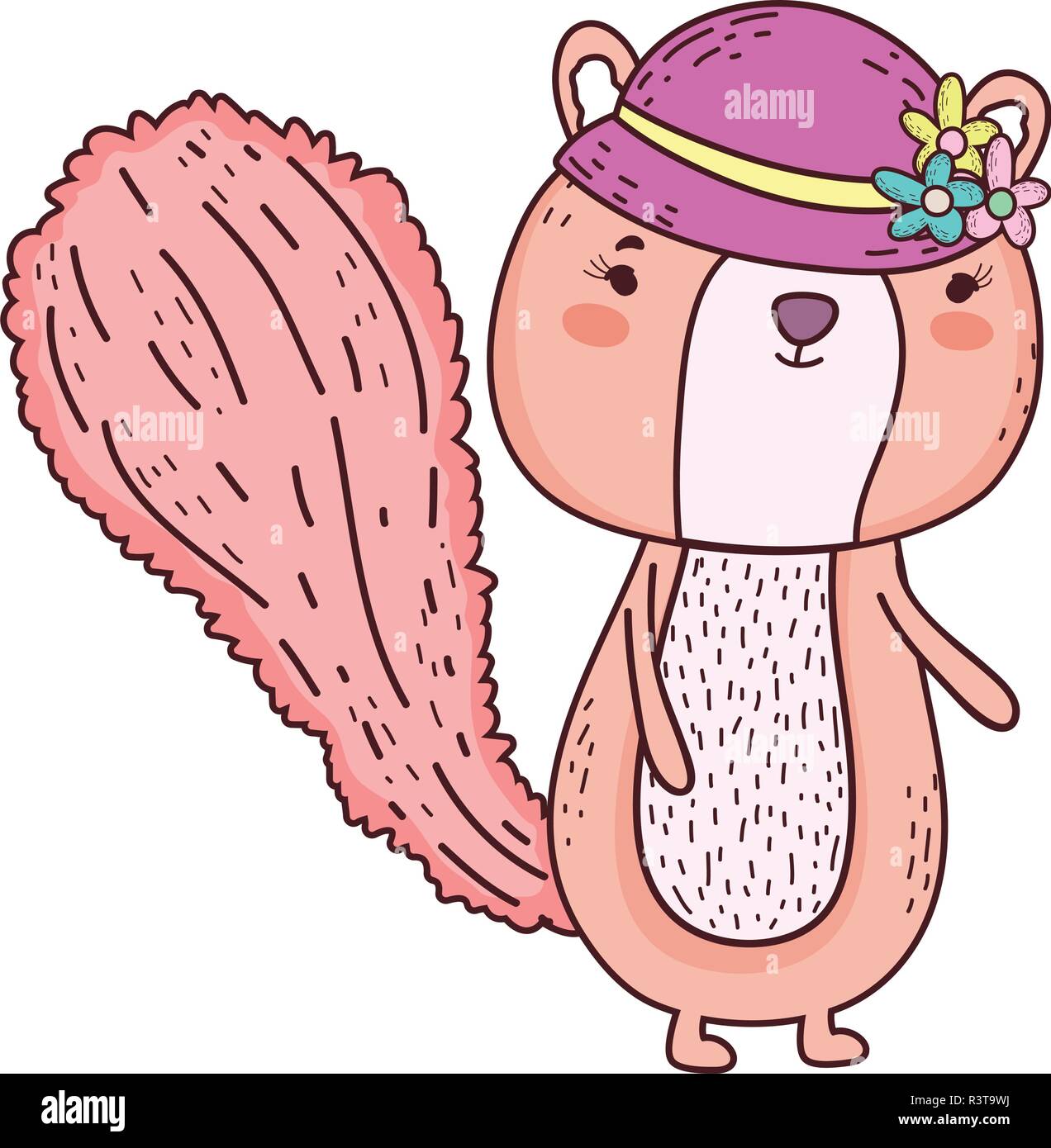 Carino piccolo Scoiattolo striado con femmina hat illustrazione vettoriale design Illustrazione Vettoriale