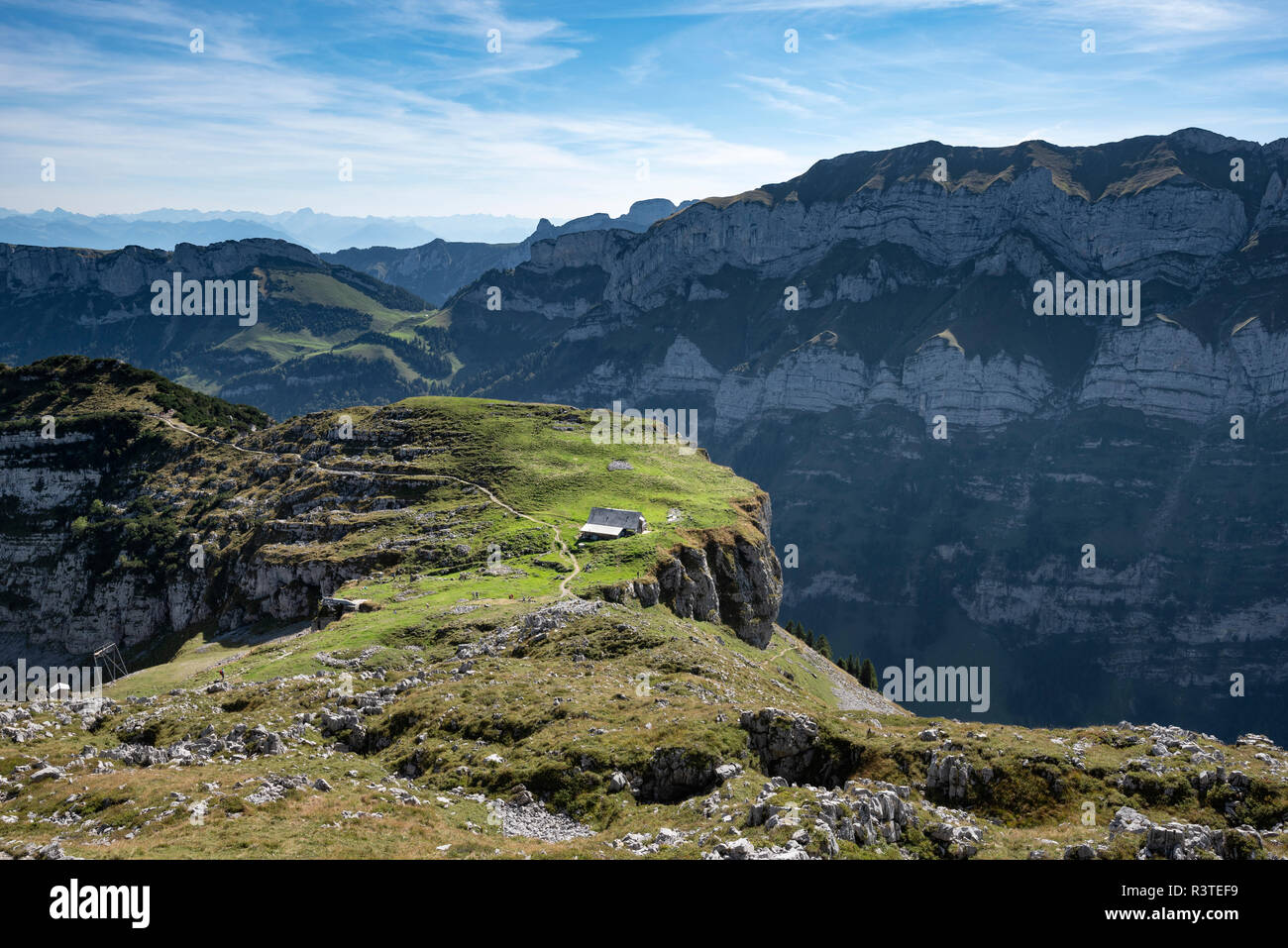 La Svizzera, Appenzell, Alp Chlus Zisler sulla montagna delle Alpi Appenzell Foto Stock