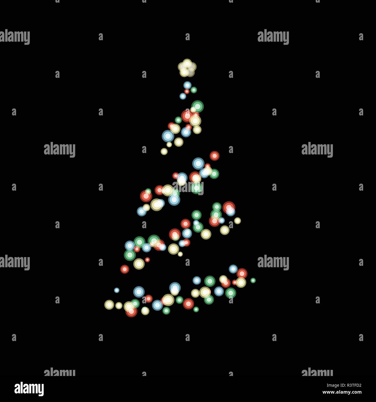 Bokeh di fondo colorata luce in forma di albero di Natale su sfondo nero Illustrazione Vettoriale