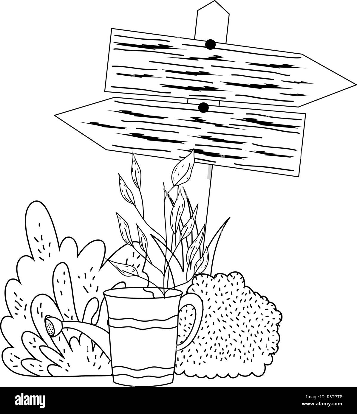 Giardino con freccia in legno il vettore del segnale illustration design Illustrazione Vettoriale