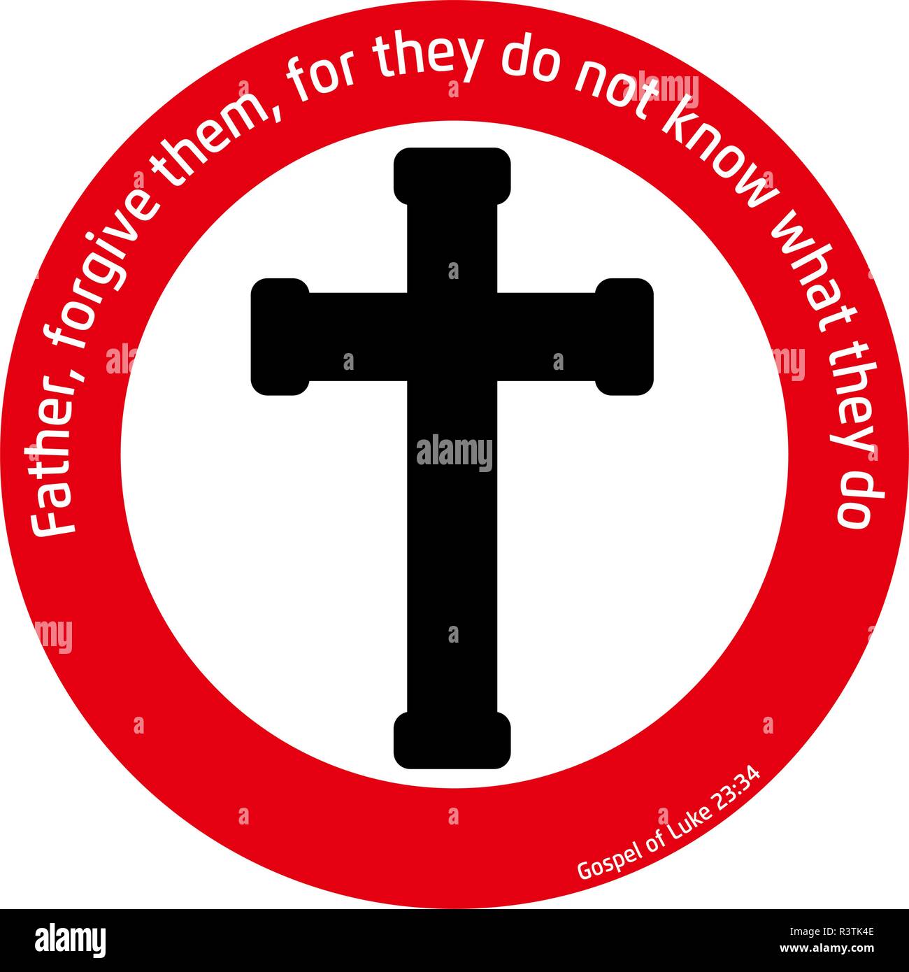Una croce nera in un cerchio rosso con uno sfondo bianco Illustrazione Vettoriale