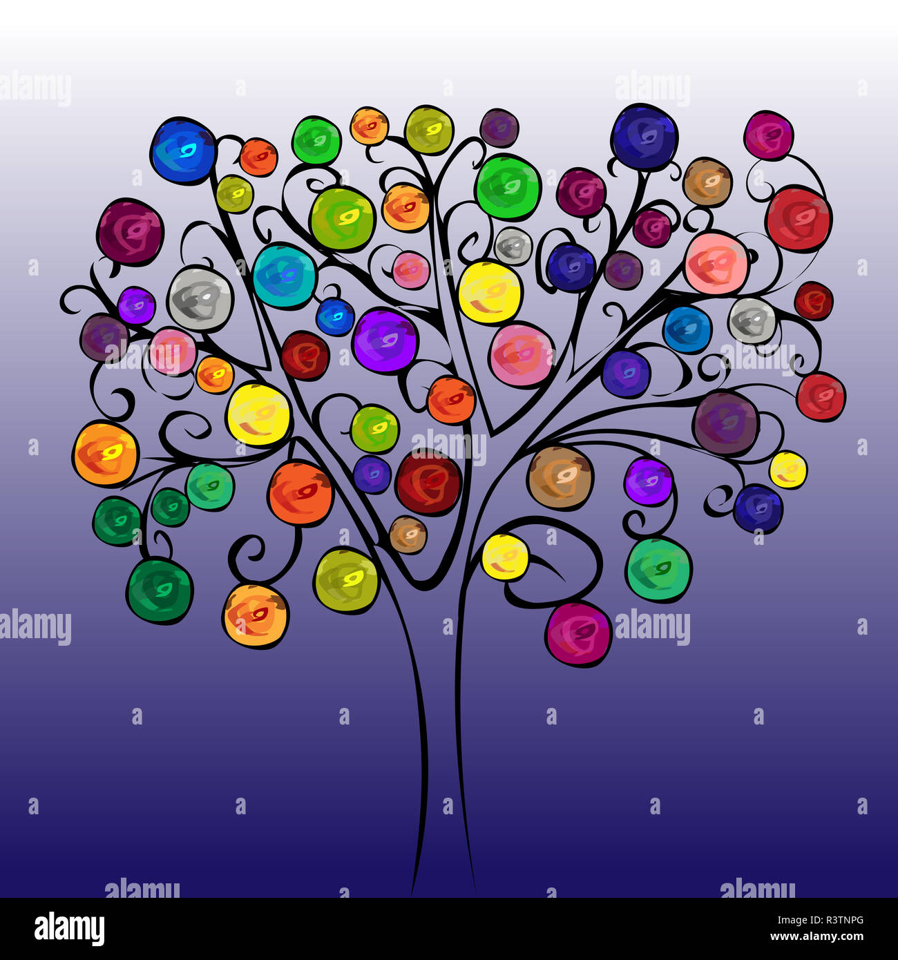 Struttura ad albero delle fiabe con frutti luminosi Foto Stock