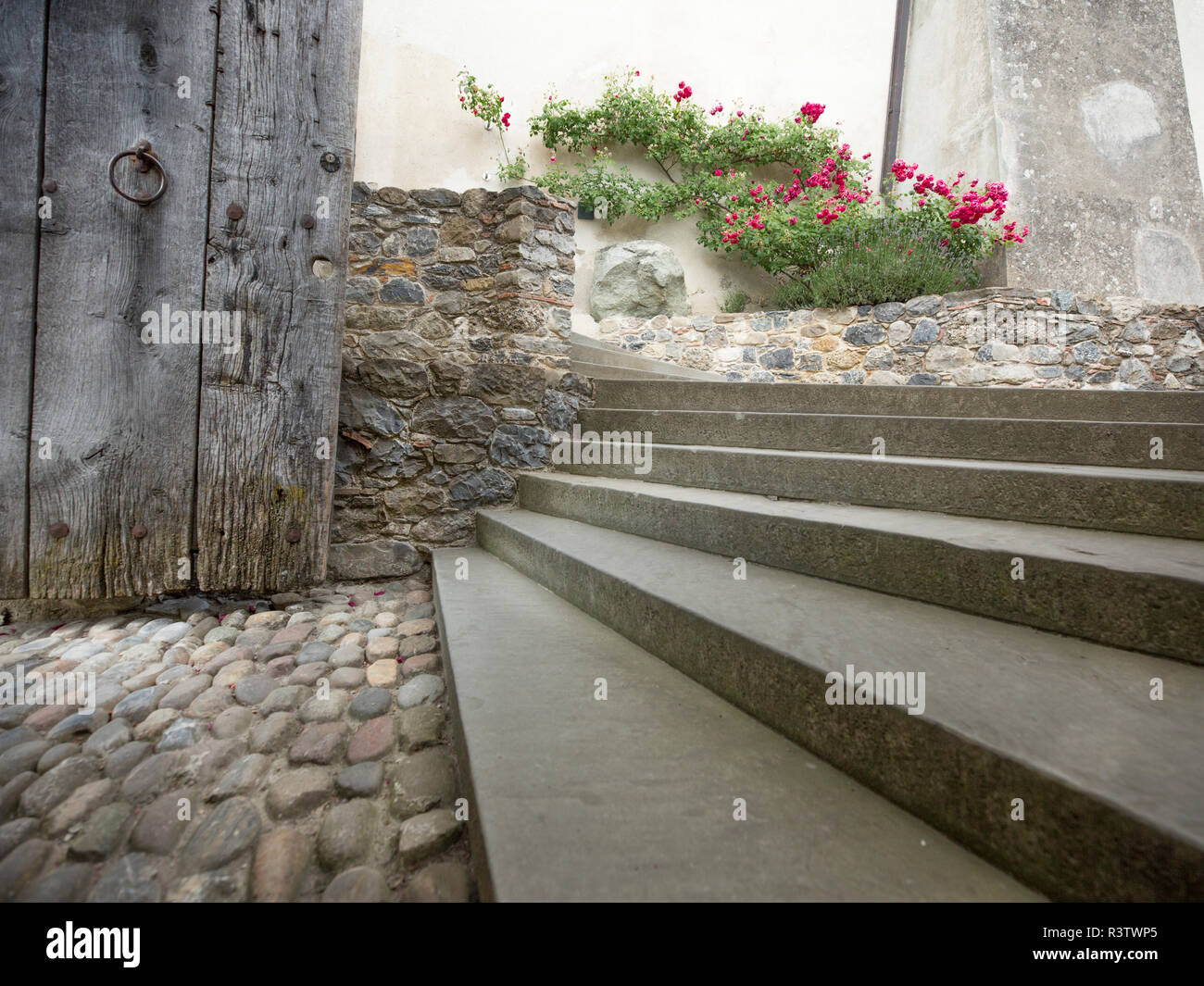 Porta Medioevale e ingresso al castello Hohenklingen Stein torreggiante sul Reno Foto Stock