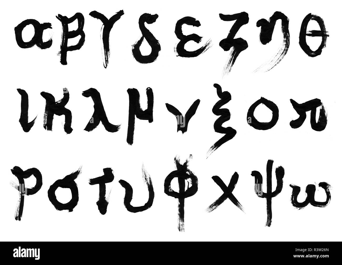 Alfabeto greco, script, Grecia, spazzola testo lettera inferiore, minuscole Foto Stock